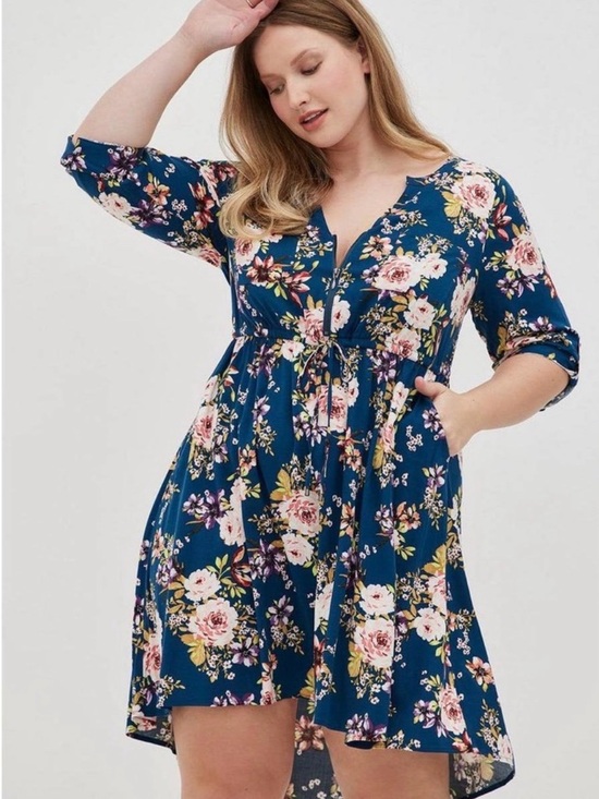 torrid Dresses & Skirts - torrid Navy Floral High-Low Dress with Pink & Cream Roses
